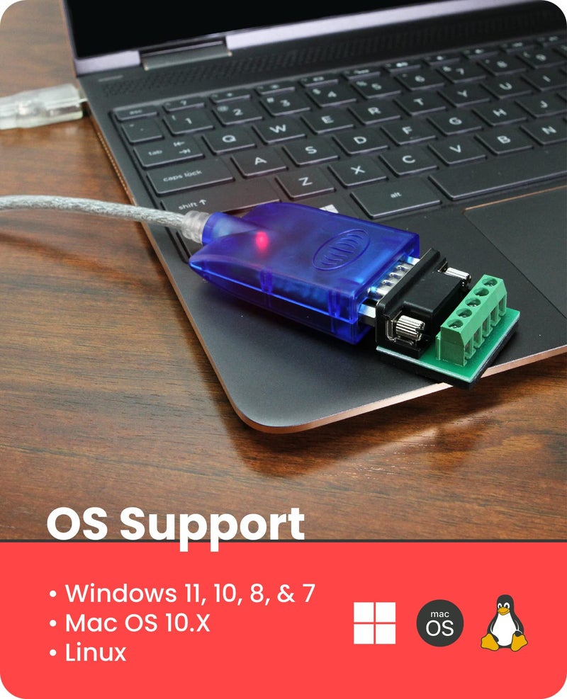 Gearmo USB to RS-485/422 Serial Adapter with FTDI Chipset, LED Indicators, 5ft Cable, ESD Protection, Supports Windows 11/10/8.1/8/7, Linux, MacOS X 10.6 and Above - Image 4